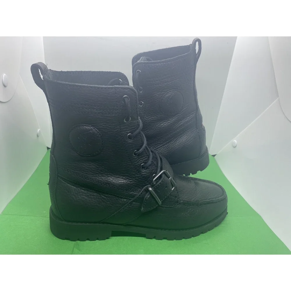 Ralph Lauren Polo Sport Mens Ranger Leather Buckle Boots Black 7.5D 14557 G19